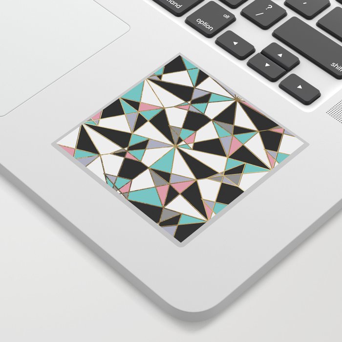 Black white gold teal pink abstract geometrical pattern Sticker