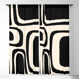 Palm Springs - Midcentury Modern Abstract Pattern in Black and Almond Cream  Blackout Curtain