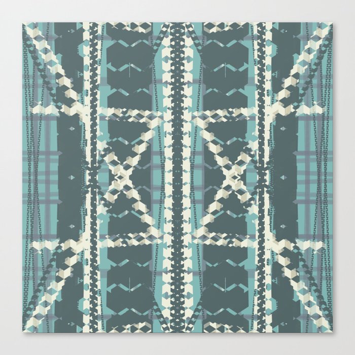 Modern Stripes Ivory and Teal  Canvas Print