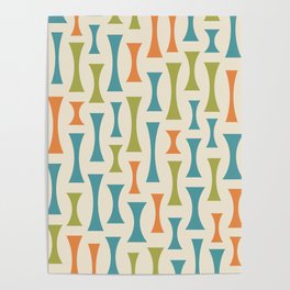 Retro Mid Century Modern Abstract Pattern 633 Blue Green Orange and Beige Poster