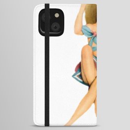 Sexy Brunette Pin Up With Straw Hat Red And Blue Vintage Dress iPhone Wallet Case