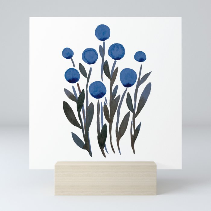 Simple watercolor flowers - midnight blue Mini Art Print by Angela Minca