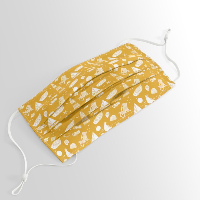 Mustard And White Summer Beach Elements Pattern Face Mask