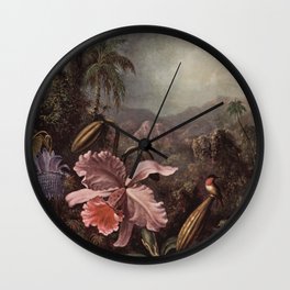 Martin Johnson Heade - Orchids, Passion Flowers and Colibris Wall Clock