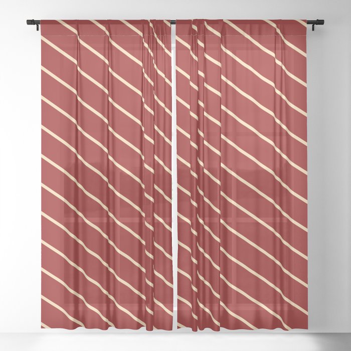 Dark Red & Tan Colored Stripes Pattern Sheer Curtain