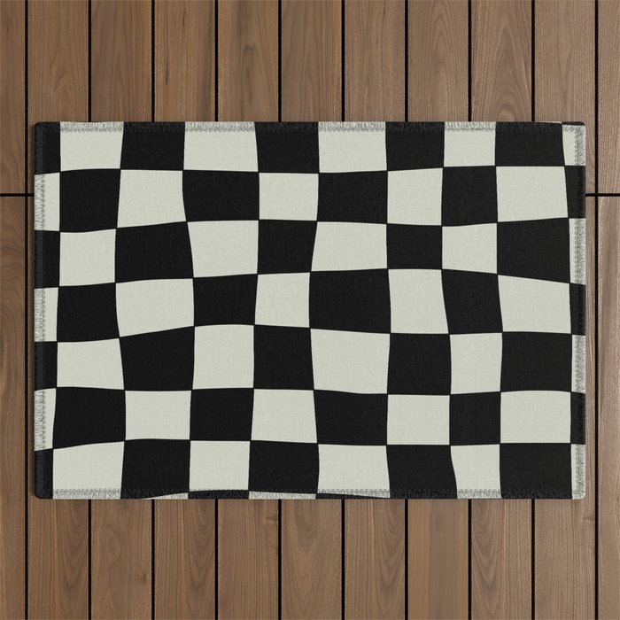 Hand Drawn Checkerboard Pattern (black/cream) Outdoor Rug