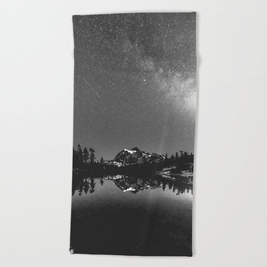 Summer Stars Black and White - Galaxy Mountain Reflection Beach Towel