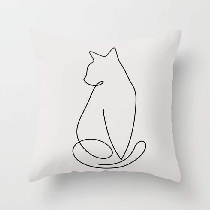 One Line Kitty Throw Pillow