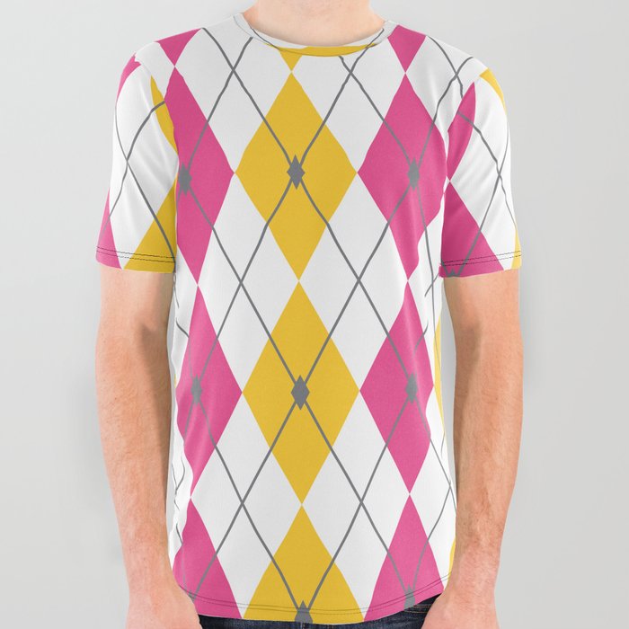 Pink & Orange Rhombus All Over Graphic Tee