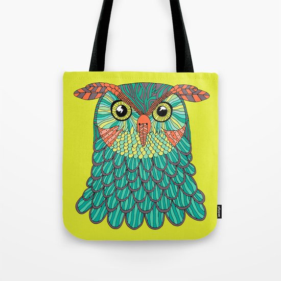 owl - Lime green Tote Bag