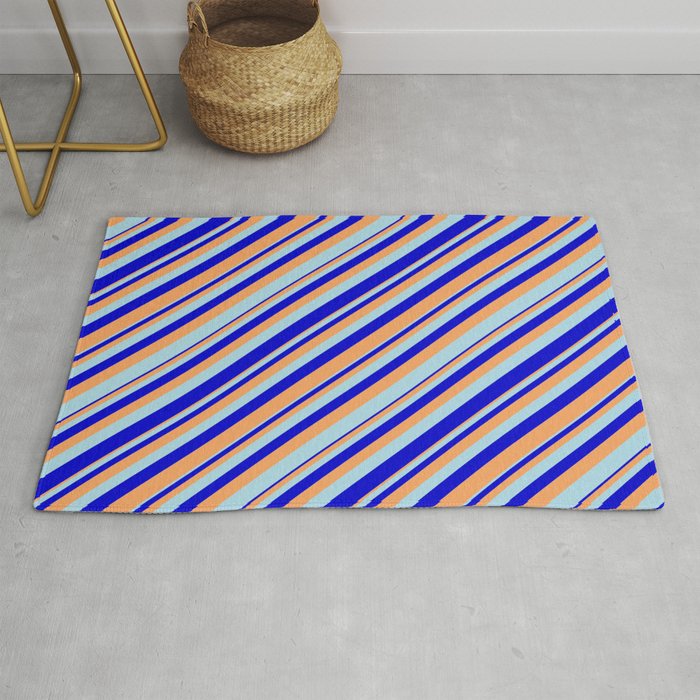 Brown, Light Blue, and Blue Colored Lines Pattern Rug