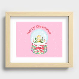 Retro Inspired Pink Christmas Snow Globe Recessed Framed Print