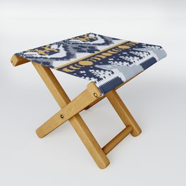 Fair isle knitting grey wolf // navy blue and grey wolves yellow moons and pine trees Folding Stool