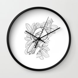Topical bird_Keel-billed toucan _black and white Wall Clock | Fauna, Leaves, Animal, Botanical, Nature, Tropical, Leaf, Drawing, Birds, Boho 
