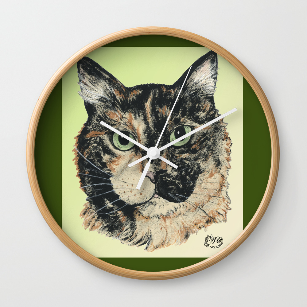 Tortoiseshell Cat Marybeth By Nina Lyman Wall Clock By Ninalyman