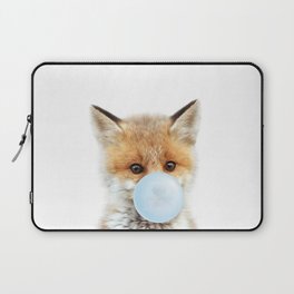 Baby Fox Blowing Blue Bubble Gum, Baby Boy, Nursery, Kids Art, Baby Animals Art Print by Synplus Laptop Sleeve