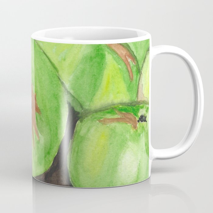 Green Delight Watercolor Painting of a Pile of Green Apples Coffee Mug