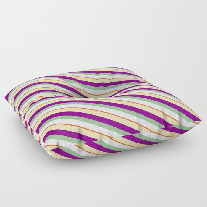 Colorful Tan, Purple, Dark Sea Green, White, and Chocolate Colored Lines/Stripes Pattern Floor Pillow