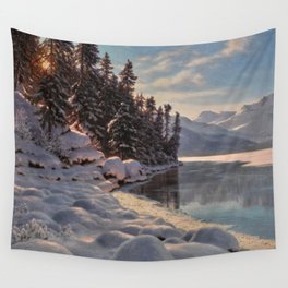 Winter Sunrise Lakeside in the Mountains by Ivan Fedorovich Choultsé Wall Tapestry