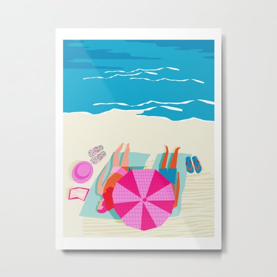 Toasty - memphis throwback minimal retro neon beach surfing suntan waves ocean socal pop art Metal Print