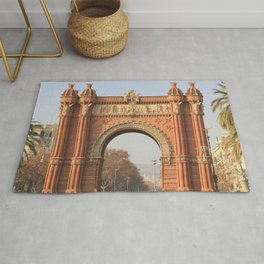 Spain Photography - Arco De Triunfo Surrounded By Tourists Area & Throw Rug