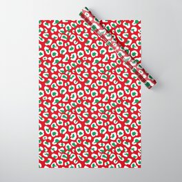 Christmas Leopard Print White and Green on Red Wrapping Paper