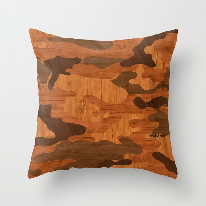 Modern Woodgrain Camouflage / Woodland Print Throw Pillow