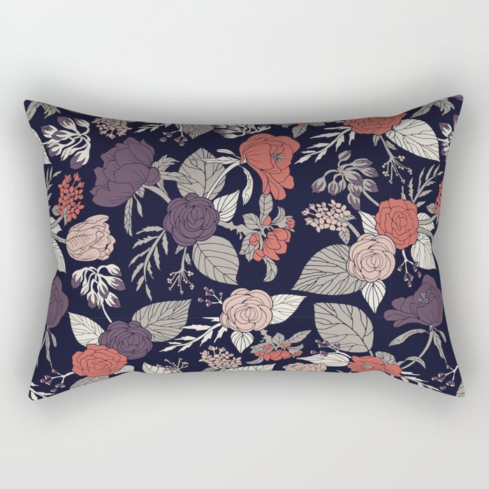 Purple Gray Navy Blue Coral Floral Botanical Pattern