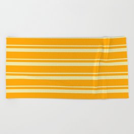 [ Thumbnail: Pale Goldenrod and Orange Colored Lines/Stripes Pattern Beach Towel ]