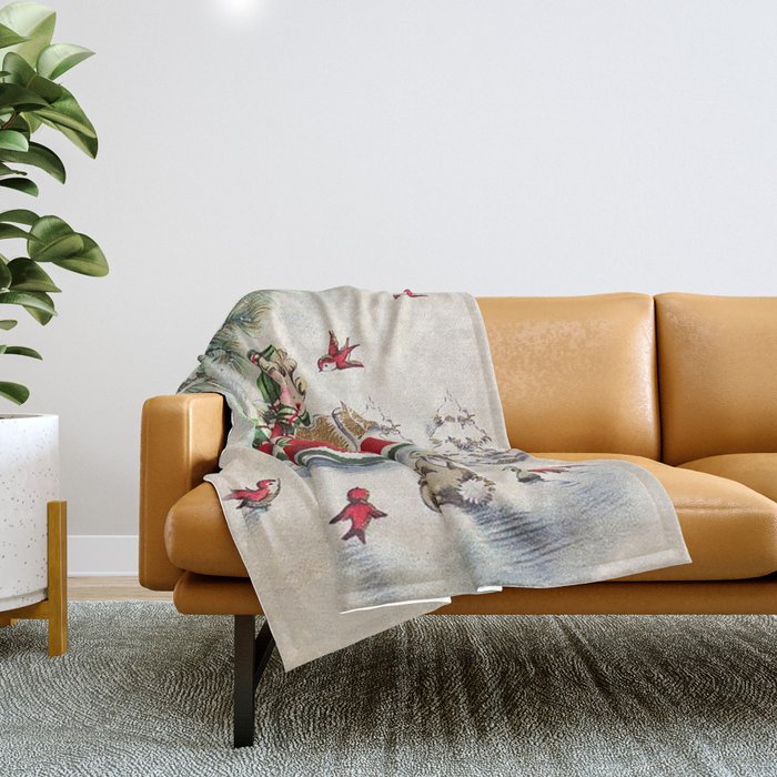 Vintage Christmas Girl Throw Blanket