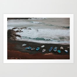 Fishing boats on a black sand beach - minimalist Landscape Photography Art Print Art Print