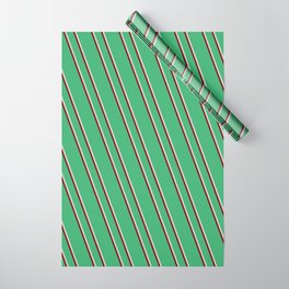 [ Thumbnail: Sea Green, Light Gray, and Maroon Colored Lined Pattern Wrapping Paper ]