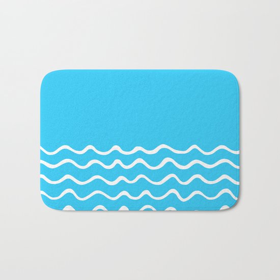 Simple aqua and white handrawn waves 1 - for your summer on #Society6 Bath Mat
