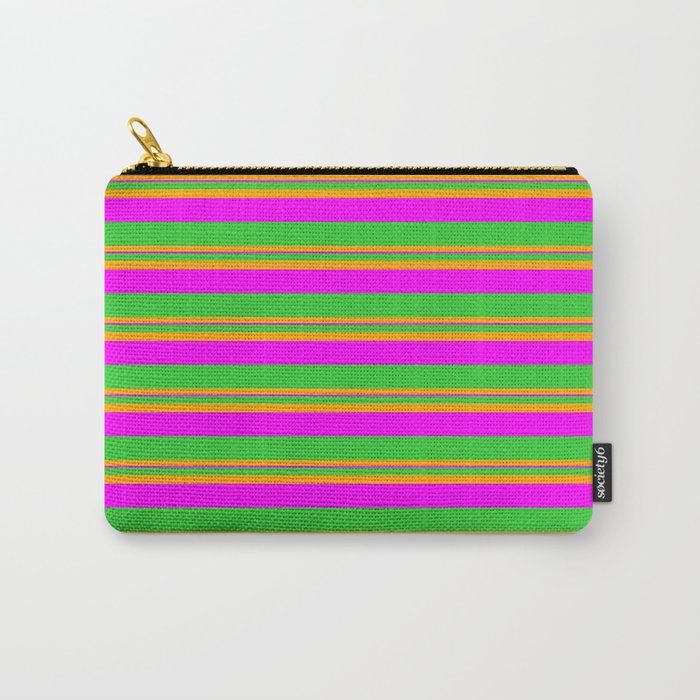 Lime Green, Orange, and Fuchsia Colored Lined Pattern Carry-All Pouch