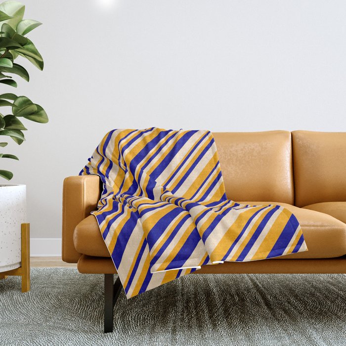 Bisque, Orange, and Dark Blue Colored Stripes/Lines Pattern Throw Blanket