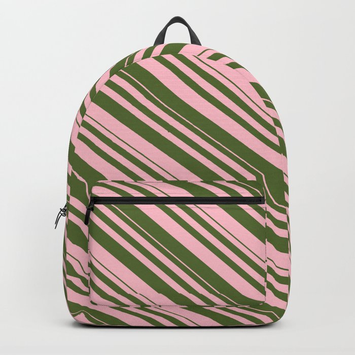 Pink and Dark Olive Green Colored Lines/Stripes Pattern Backpack