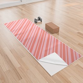 [ Thumbnail: Salmon and Pink Colored Lined Pattern Yoga Towel ]