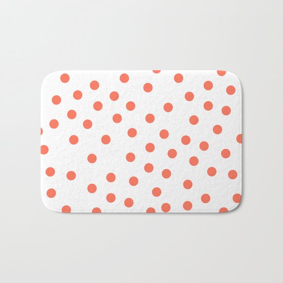 Simply Dots in Deep Coral on White Bath Mat