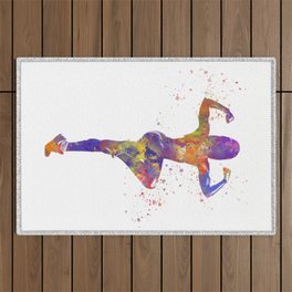 Young man practices fitness in watercolor Outdoor Rug