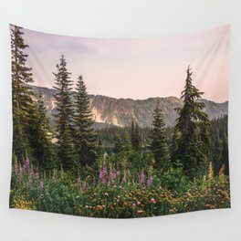 Mount Rainier Wildflower Adventure VII - Pacific Northwest Mountain Forest Wanderlust Wall Tapestry