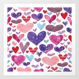 Bunch of Hearts Pattern - Pink Red Purple Blue Art Print