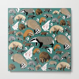 Eurasian badgers pattern teal Metal Print | Painting, Species, Adorable, Animalpatterns, Mustelid, Belettelepink, Children, Badgers, Cute, Teal 
