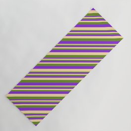 [ Thumbnail: Purple, Tan, and Green Colored Lines Pattern Yoga Mat ]