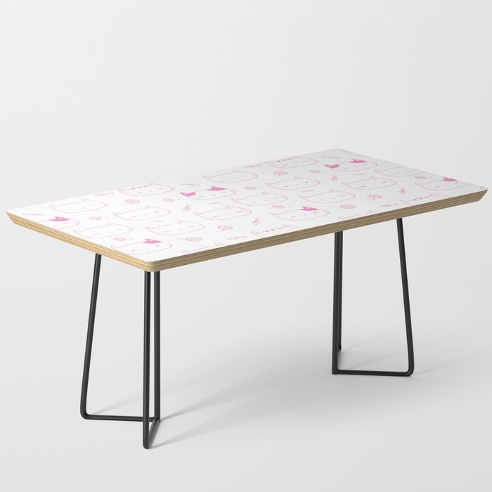 Pink Doodle Kitten Faces Pattern Coffee Table