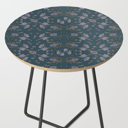 Block Print Floral Pattern Blue Side Table