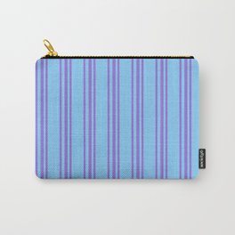 [ Thumbnail: Purple & Light Sky Blue Colored Pattern of Stripes Carry-All Pouch ]