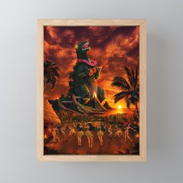 Rocking the Island - Tiki Art Hula Godzilla Framed Mini Art Print