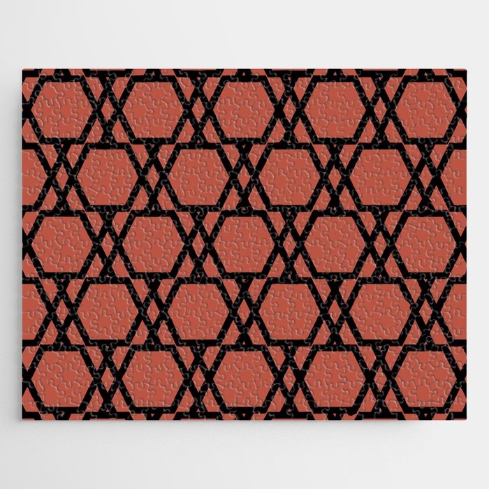 Black and Red Tessellation Line Pattern 20 - Dunn and Edwards 2022 Trending Color Red River DE5125 Jigsaw Puzzle