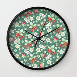 Watercolor paintings of wild strawberries on green background Wall Clock | Romanticwatercolors, Watercolorplants, Juicystrawberries, Romanticpattern, Watercolorpainting, Greenbackground, Strawberryblooms, Summervibes, Paintedstrawberries, Summerberries 