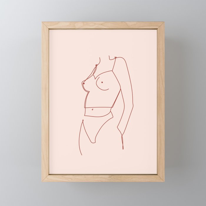 Minimalist Line Art Nude Series | Sheer Girl Framed Mini Art Print